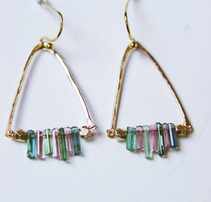 Watermelon Tourmaline Gold Earrings