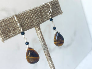 Tiger's Eye & Black Glass Earrings