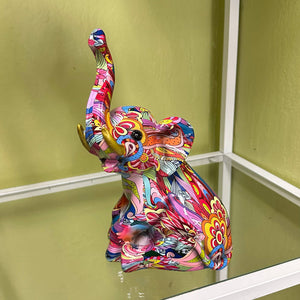 Floral Elephant Resin Tabletop Sculpture