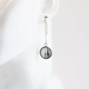 Ice Fog Stainless Steel and Glass Long Earrings Small