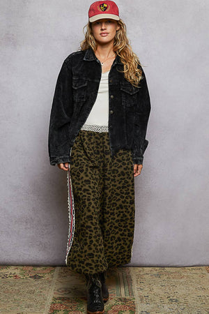 Pocket front button down distressed hem corduroy jacket