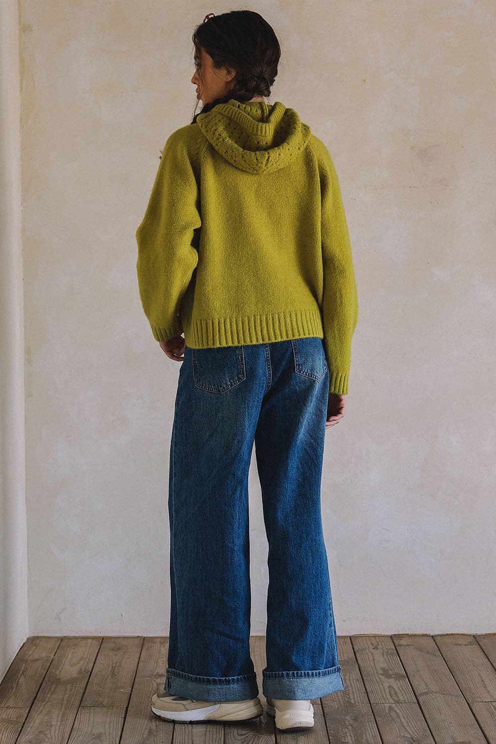 Mixed Knit Hooded Sweater – Olive
