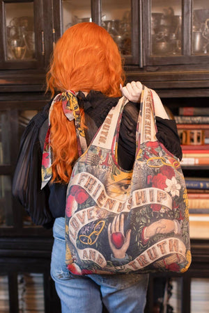 Friendship Love & Truth Vintage Heart Print Linen Tote Bag
