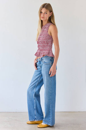 Smocked Gingham Sleeveless Top