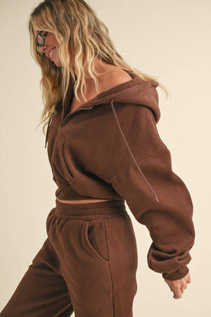 Cozy Fleece Oversized Crop Full Zip Hoodie