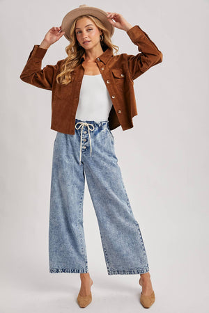 CORDUROY CROPPED BUTTON DOWN SHIRT JACKET