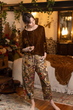 Golden Hour Linen Cropped Artist Pant w/ Floral Print