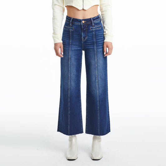 Vintage Retro High Rise Wide Leg Jeans with Raw Hem