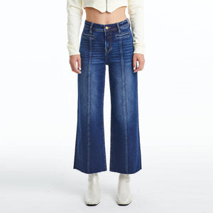 Vintage Retro High Rise Wide Leg Jeans with Raw Hem