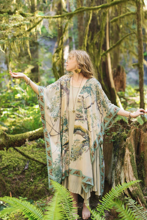Earth and Sky Bamboo Kimono with Tree Print