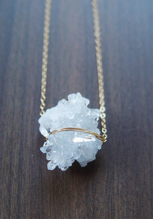 Raw Aquamarine Crystal Gold Necklace