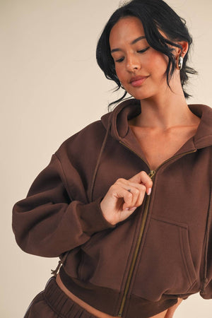 Cozy Fleece Oversized Crop Full Zip Hoodie