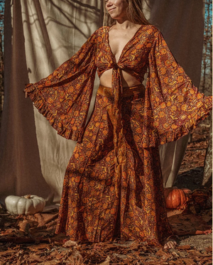 Silk Vintage Floral Palazzo Pants