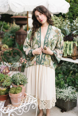 Fleur De Soleil Pixie Crop Kimono w/ Florals & Butterfly
