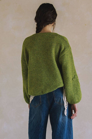 Olive Embroidered Floral Sweater