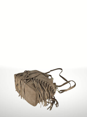 Emanuela Suede Leather Fringe Bag - Gray