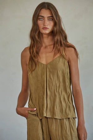 Woven Polyester V-Neck Spaghetti Strap Top