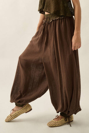 Cotton Gauze and Lace Drawstring Balloon Pants