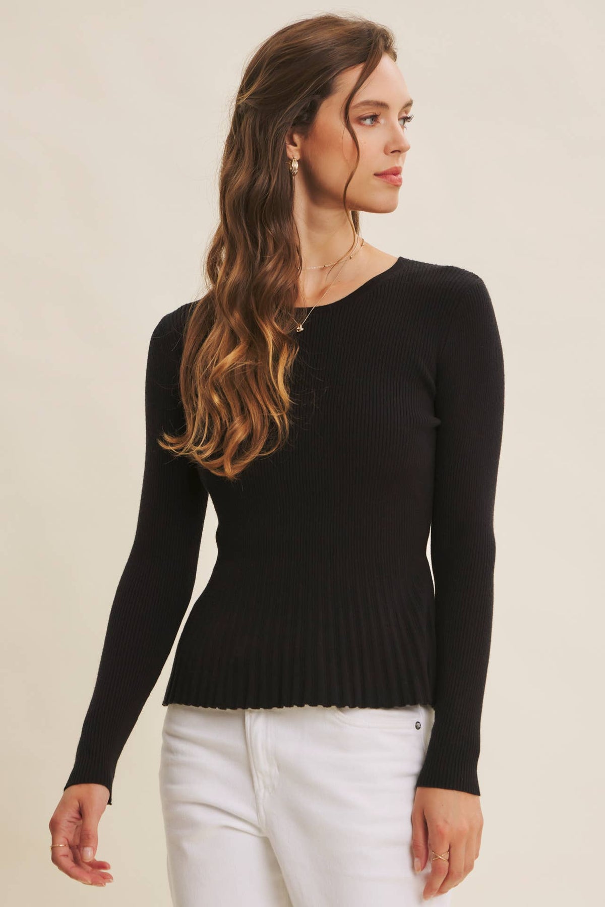 Ribbed Peplum Sweater Top