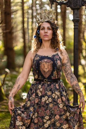 Lionheart Bohéme Slip Dress w/ botanicals & Narnia print
