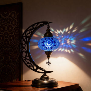 Turkish Mosaic Crescent Table Lamp (Blue)