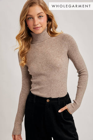 Seamless Ribbed Knit Turtleneck Sweater
