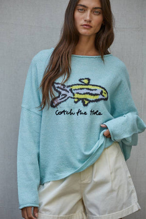 Knit Sweater Boat Neck Long Sleeve Pullover