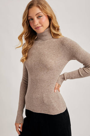 Seamless Ribbed Knit Turtleneck Sweater