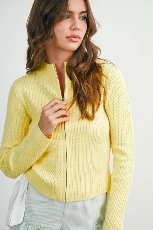 Zip Up Long Sleeve Mock Neck Cardigan