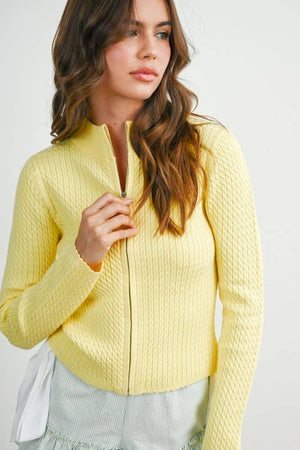 Zip Up Long Sleeve Mock Neck Cardigan