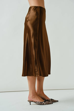 A-Line Satin Midi Skirt