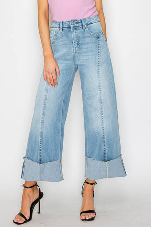 Adjustable Inseam Mid-Rise Wide Leg Jeans