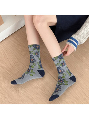 Rufia - Classic Rose Embroidery Crew Socks