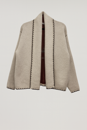 Flat White Dachshund Sweater Cardigan with Whipstitch