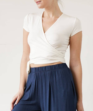 Bamboo Wrap Cap-Sleeve Crop Top