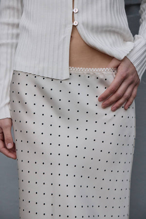 Polka Dot Satin Midi Skirt