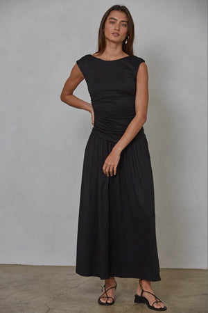 Black Ruched Side Sleeveless Maxi Dress