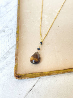 Tiger's Eye & Black Glass Necklace