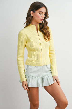 Zip Up Long Sleeve Mock Neck Cardigan