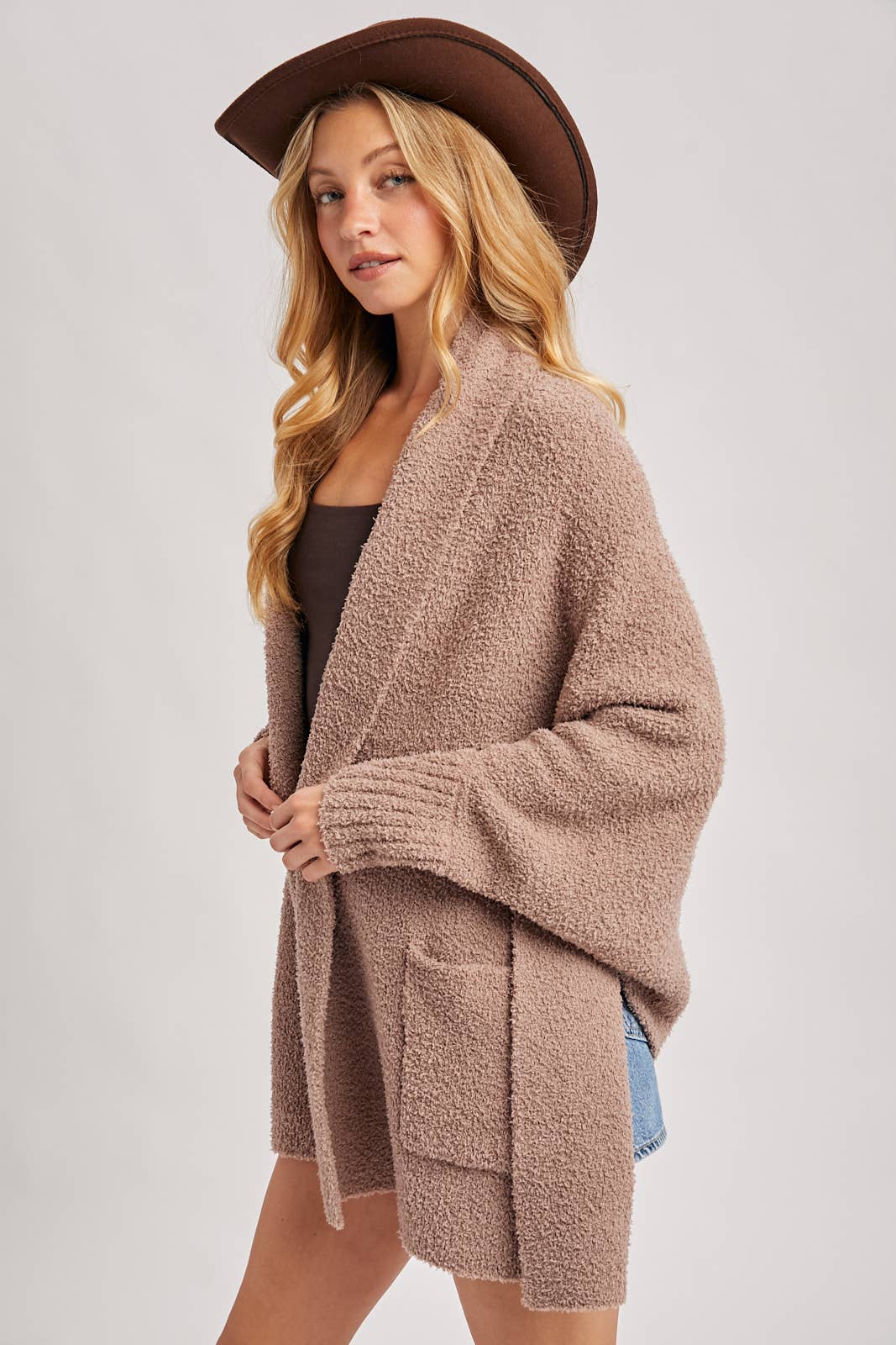 Open Front Blanket Wrap Boucle Knit Cardigan