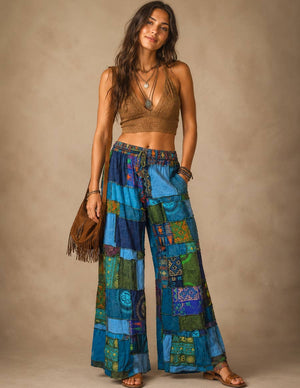 Patchwork Boho Hippie Wide Leg Palazzo Pants