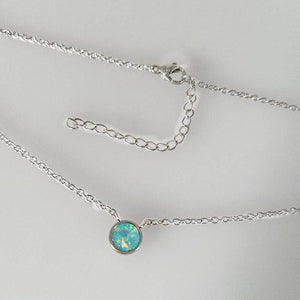 Small Round Opal Cabochon Charm Necklace in Stainless Steel