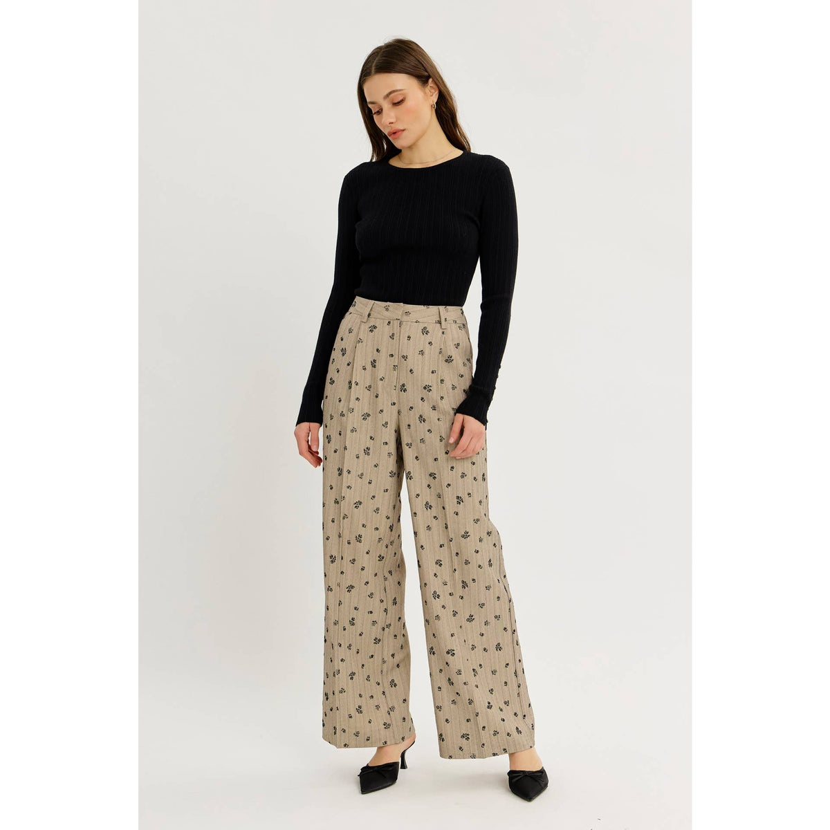 Fitted Ribbed Knit Top with Button Detail Sleeves