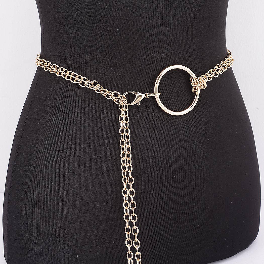 Circle Buckle Layered Chain Waist Belt