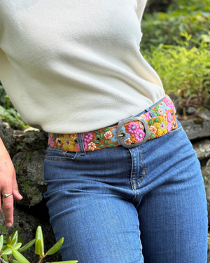 In the Garden Floral Embroidered Wool Belt