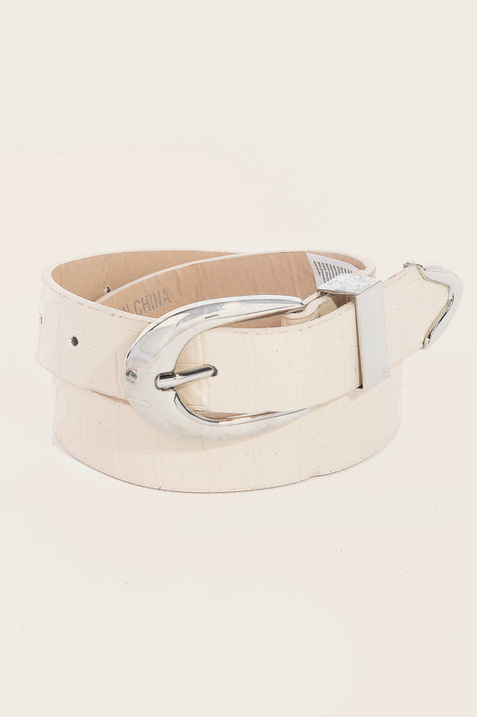 Alligator Skin Detail Vegan Leather Belt