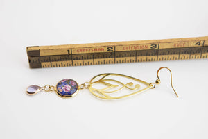 Periwinkle Dusk Art Nouveau Brass Earrings