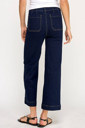 High Waist Cropped Wide Leg Jeans (Dark Denim)