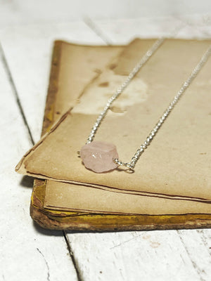 Small Rose Quartz Rough Nugget Necklace