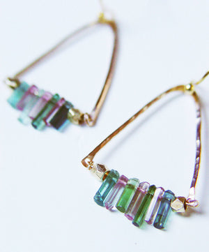 Watermelon Tourmaline Gold Earrings